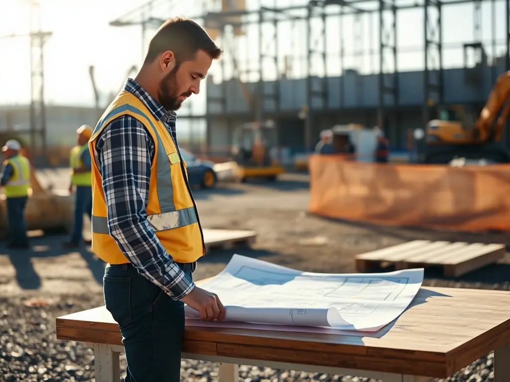 A project manager reviewing renovation plans with contractors on-site, ensuring smooth execution for Marip's Improvement Management service.
